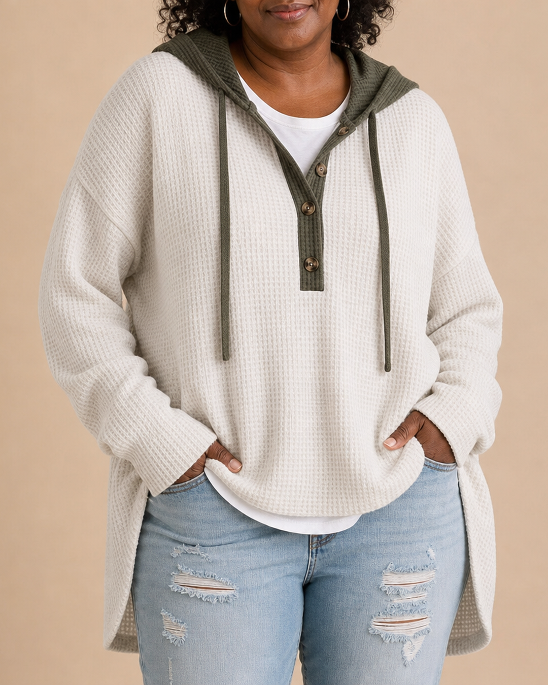 Irma | Knitted Hooded Poncho With Buttons