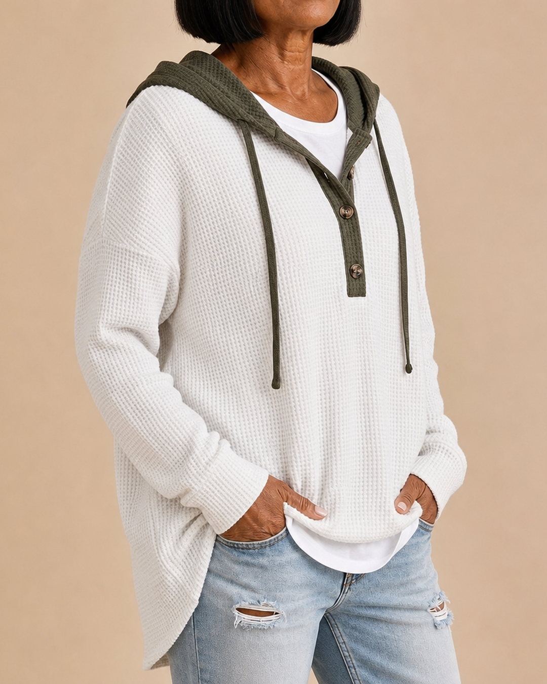 Irma | Knitted Hooded Poncho With Buttons