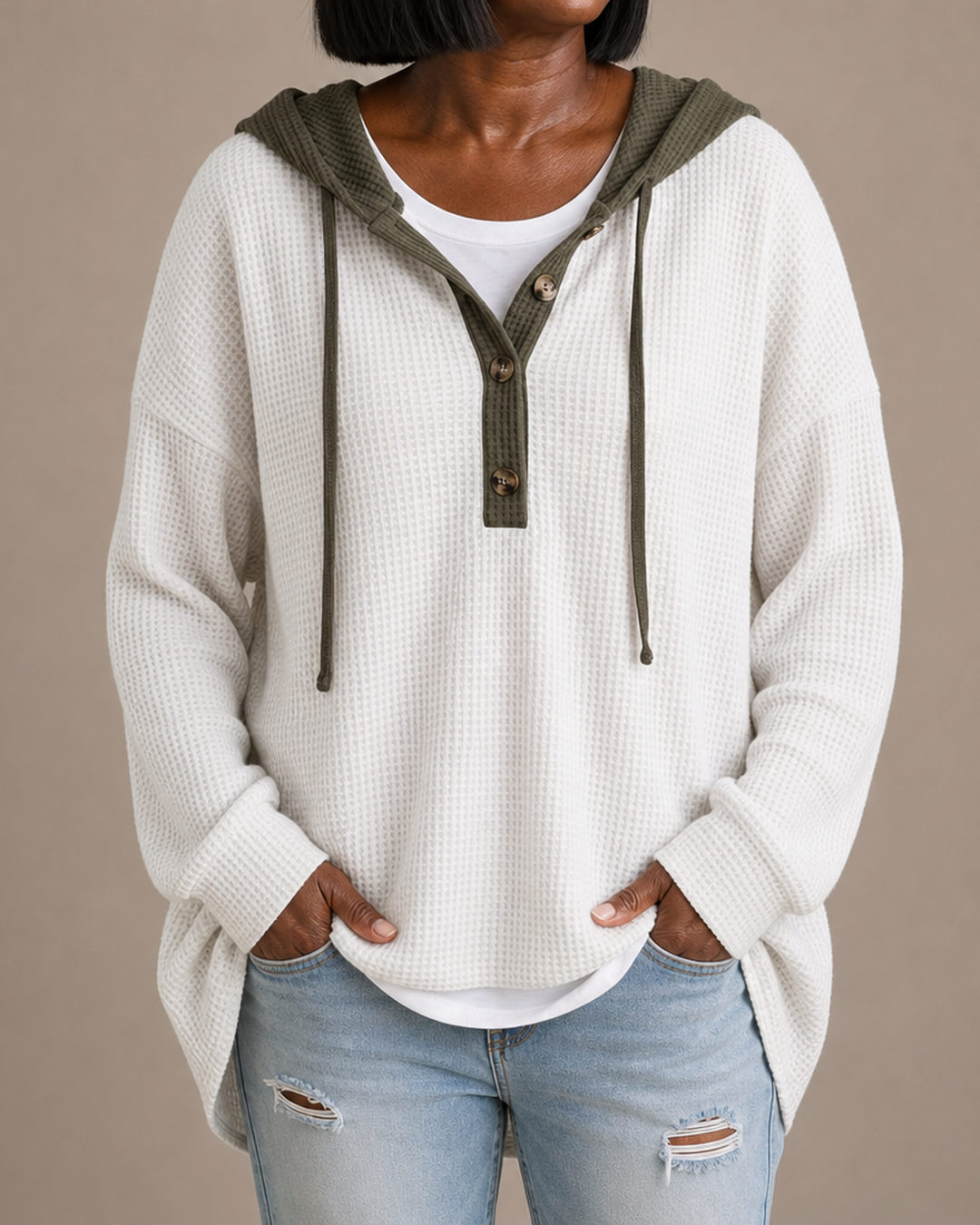 Irma | Knitted Hooded Poncho With Buttons