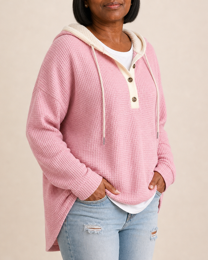 Irma | Knitted Hooded Poncho With Buttons