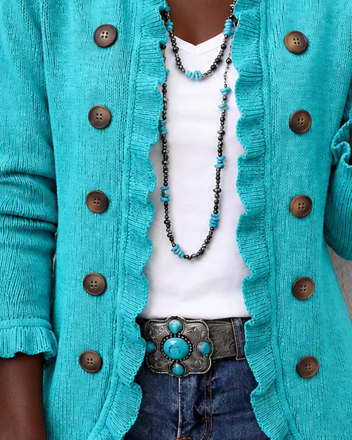 Zainab | Turquoise Vintage Ruffle Knit Jacket