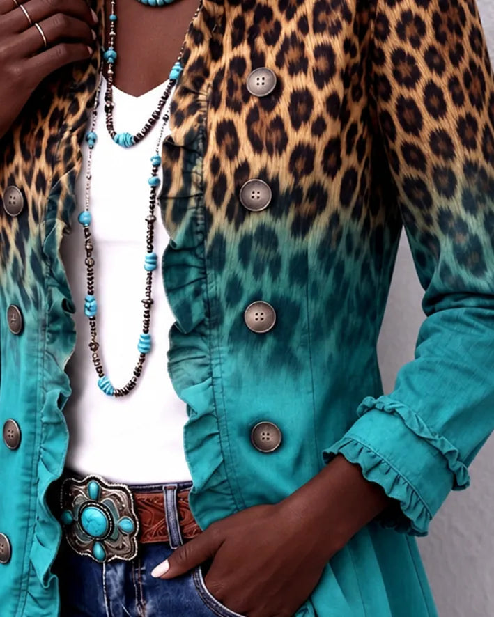 Kagiso | Leopard Ombre Ruffle Blazer Jacket