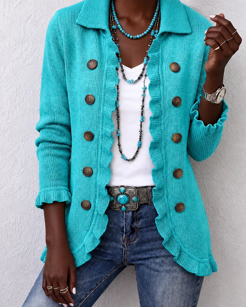 Zainab | Turquoise Vintage Ruffle Knit Jacket