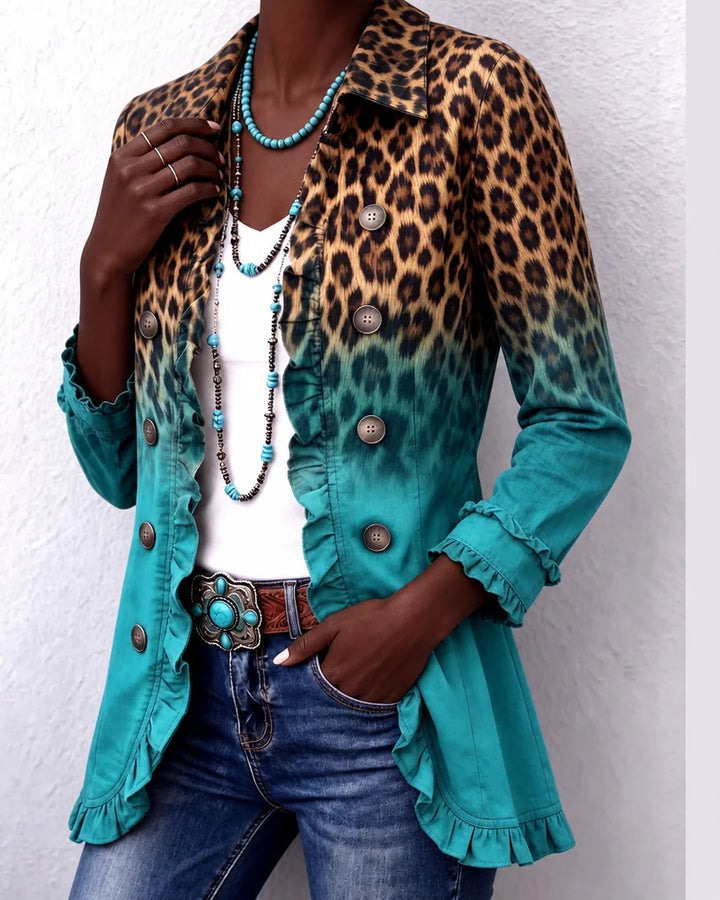 Kagiso | Leopard Ombre Ruffle Blazer Jacket