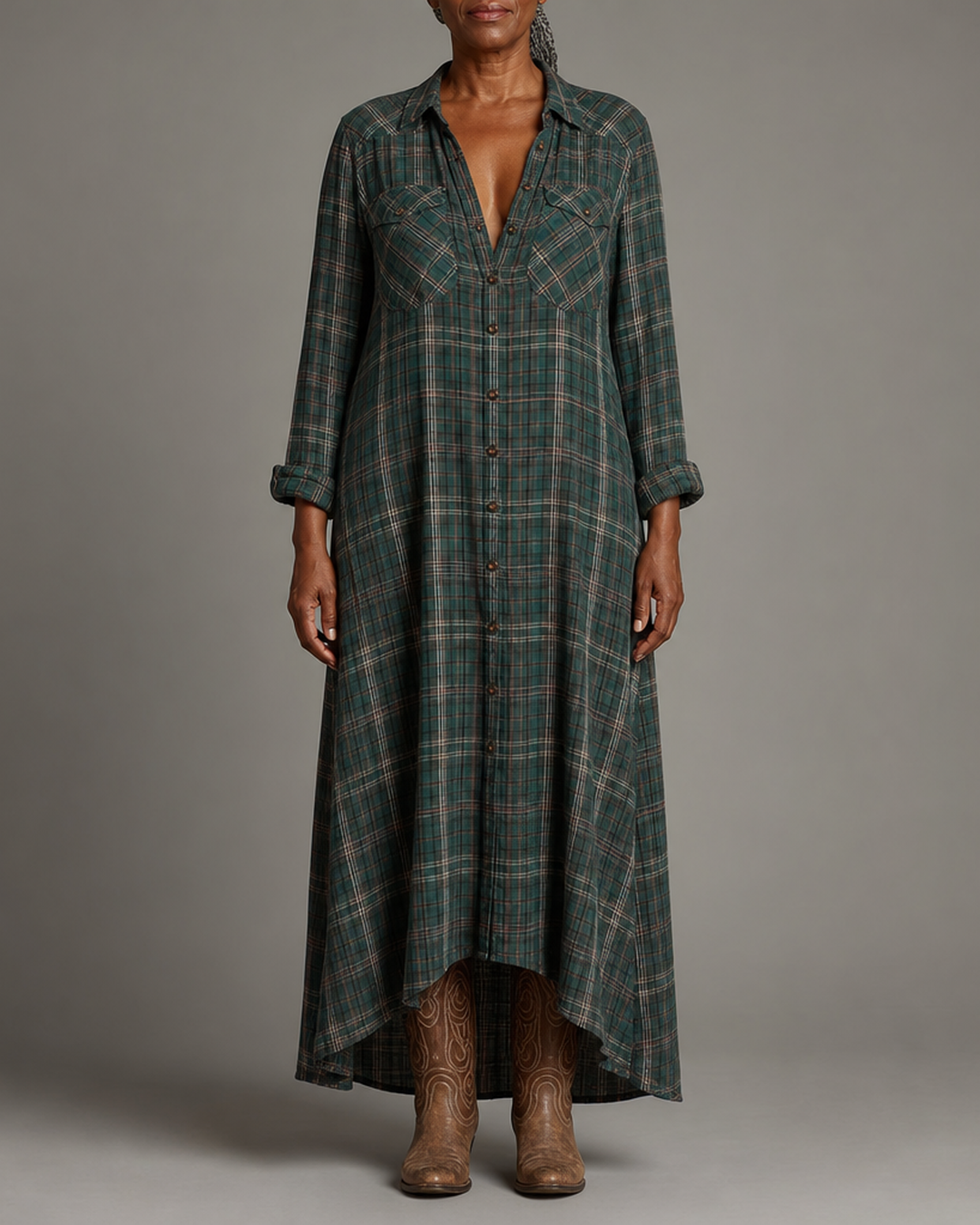 Florine | Long Checked Dress