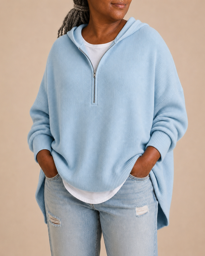 Goldie | Knitted Hooded Poncho With Zip