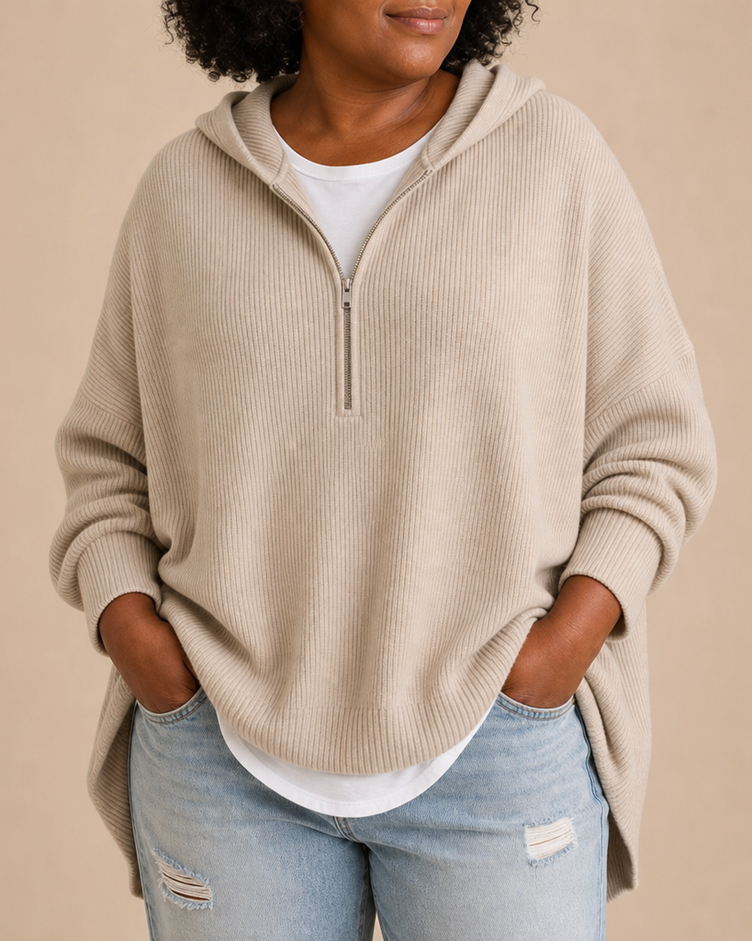 Goldie | Knitted Hooded Poncho With Zip