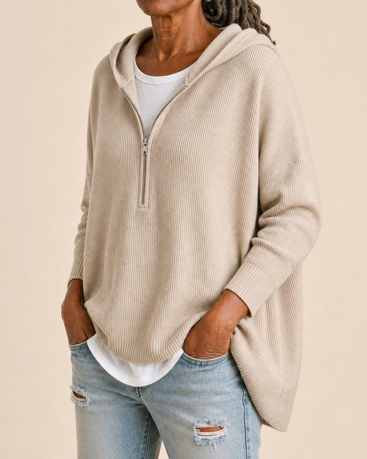 Goldie | Knitted Hooded Poncho With Zip