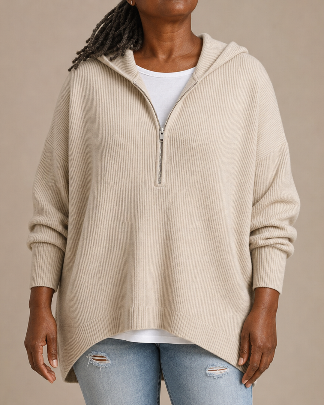 Goldie | Knitted Hooded Poncho With Zip