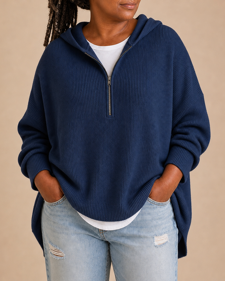 Goldie | Knitted Hooded Poncho With Zip