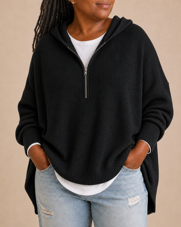 Goldie | Knitted Hooded Poncho With Zip