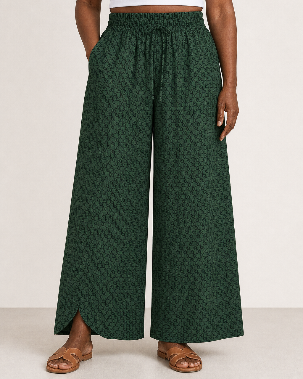 Vera | Elegant Relaxed Wide-leg Pants — Green