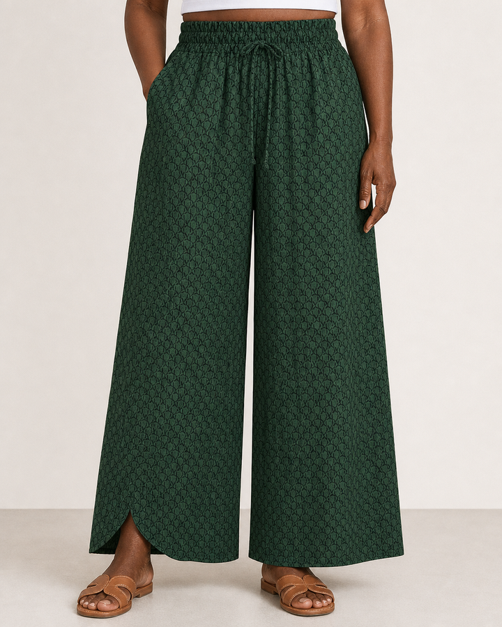 Vera | Elegant Relaxed Wide-leg Pants — Green