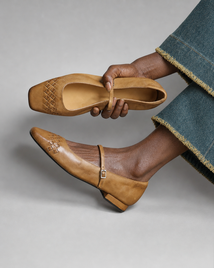 Johnnie | Square-Toe Mary Jane Flats - Apricot
