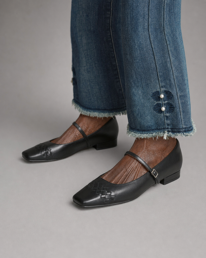 Johnnie | Square-Toe Mary Jane Flats - Black