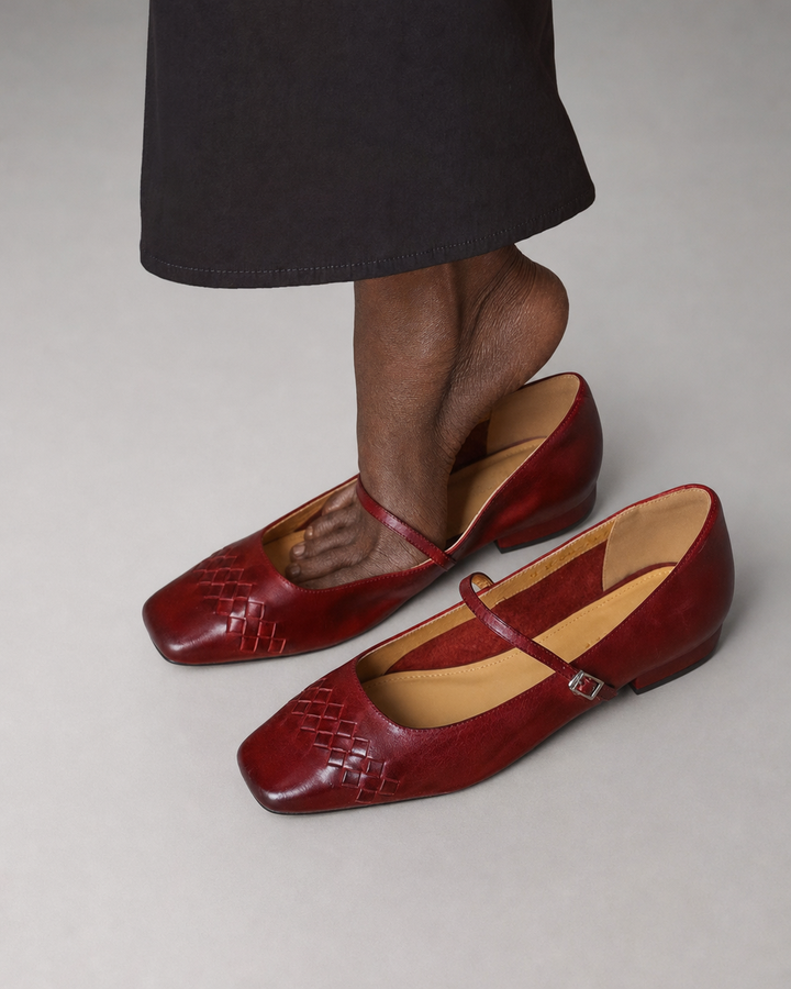 Johnnie | Square-Toe Mary Jane Flats - Red