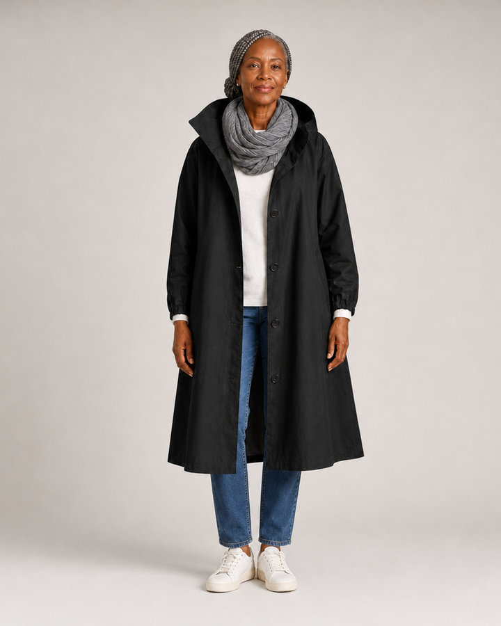 Verna | Hooded Trench Coat - Black