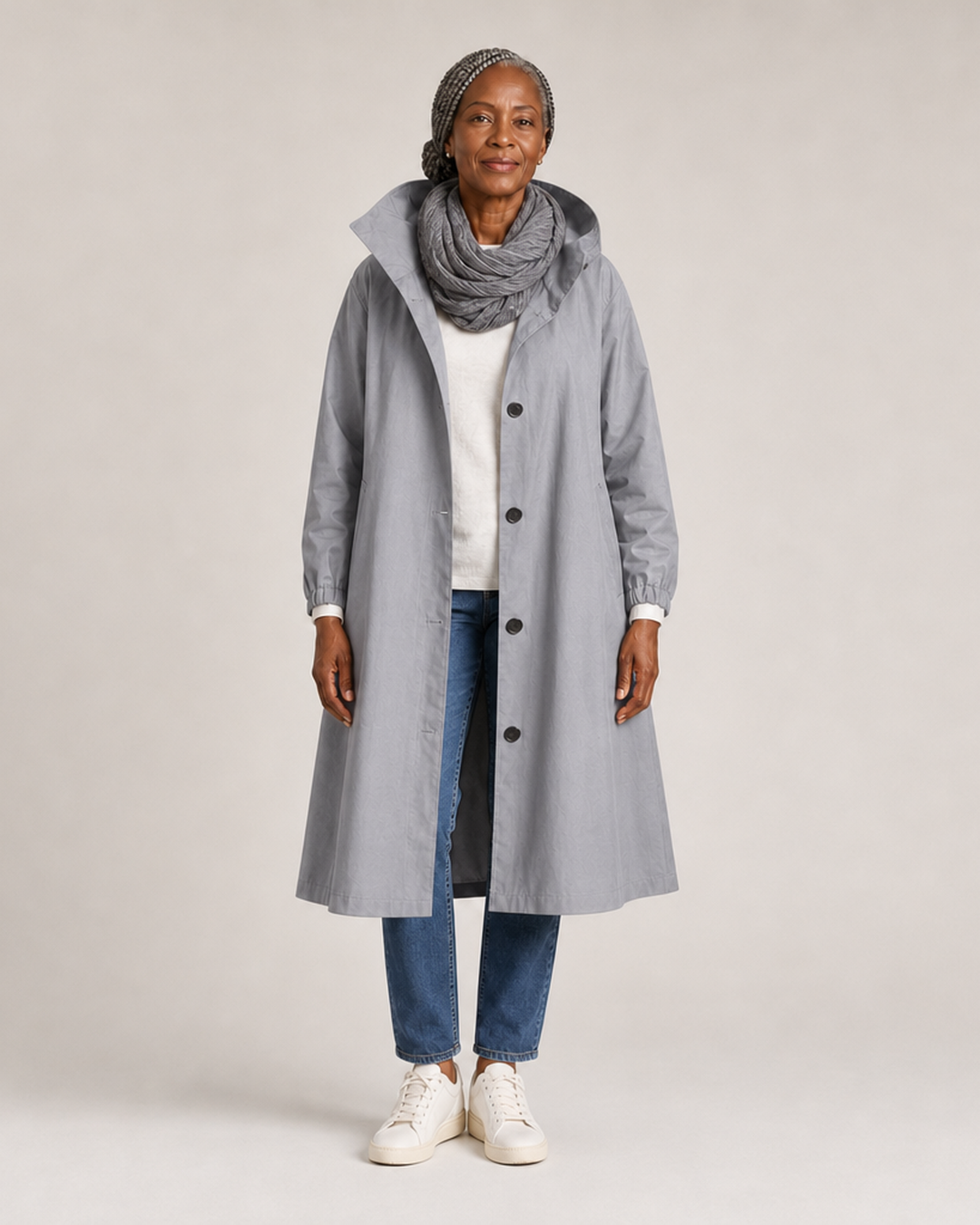 Verna | Hooded Trench Coat - Light Gray