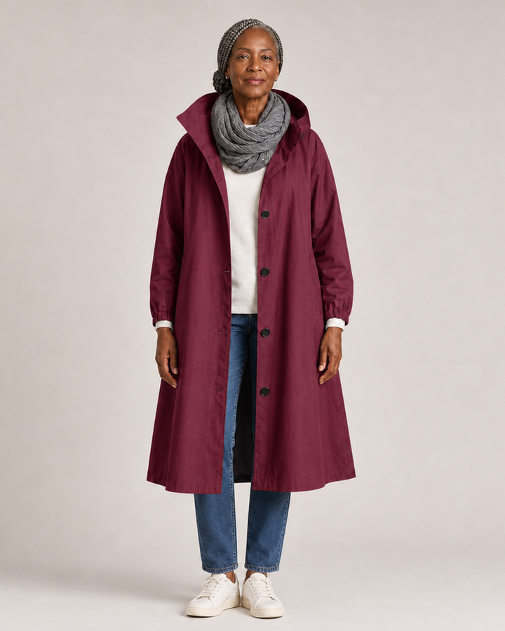 Verna | Hooded Trench Coat - Wine Red