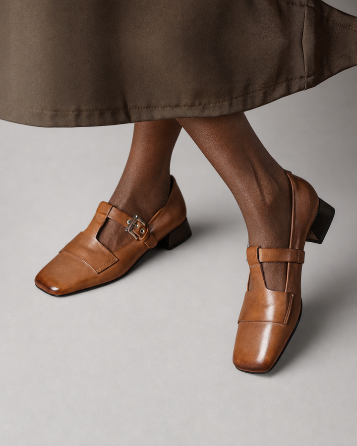 Irene | Genuine Leather Heels - Brown