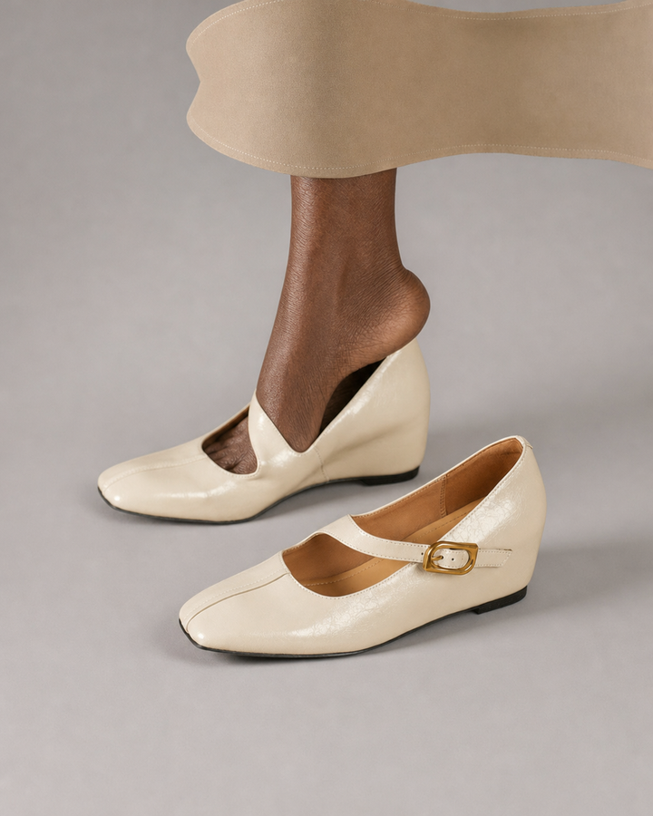 Miriam | Genuine Leather Mary Jane Heels - Cream