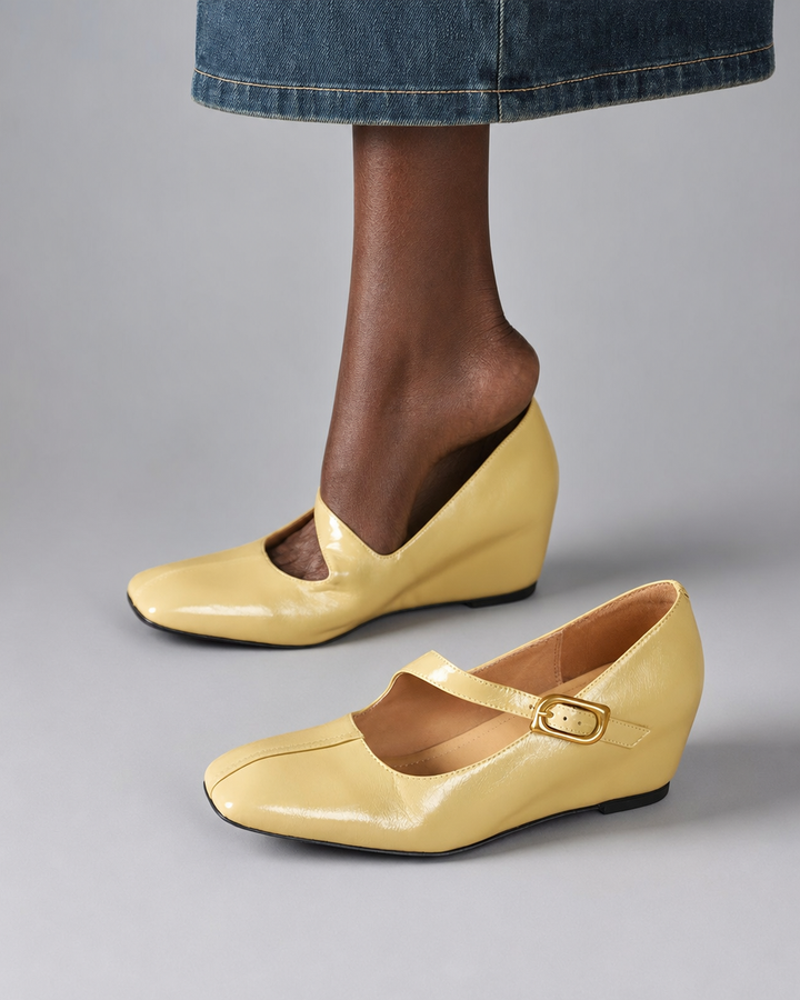 Miriam | Genuine Leather Mary Jane Heels - Yellow