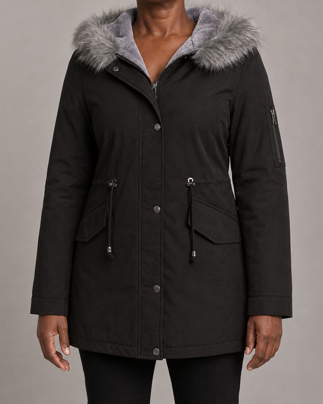 Vivian | Faux-Fur Hooded Parka - Black