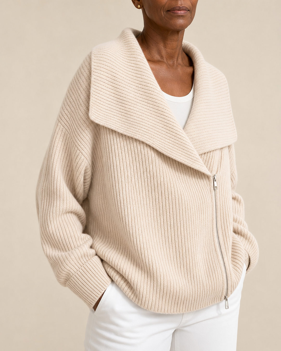 Patricia | Oversized Collar Ribbed Knit Coat