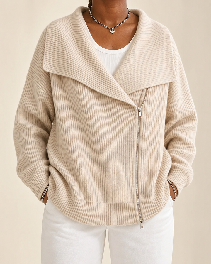 Vivienne | Oversized Collar Ribbed Knit Cardigan