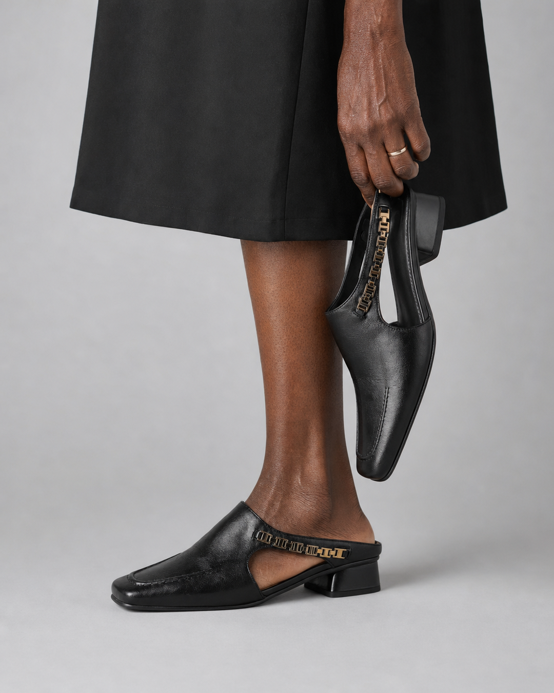 Madeline | Genuine Leather Mules - Black