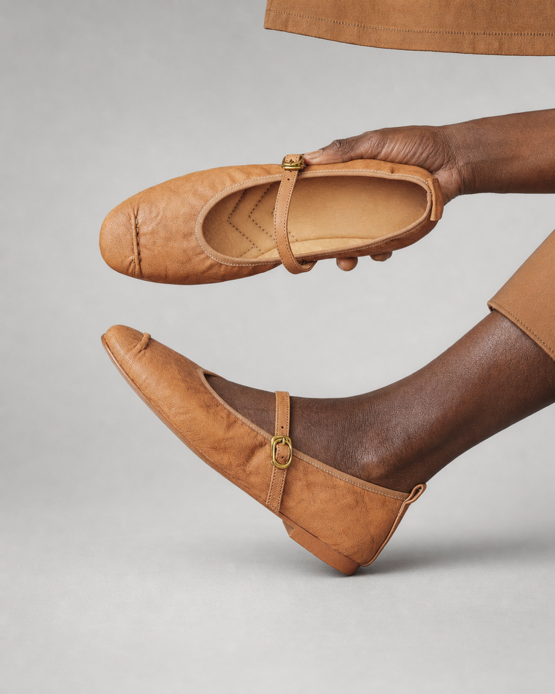 Rosemary | Leather Flats - Apricot