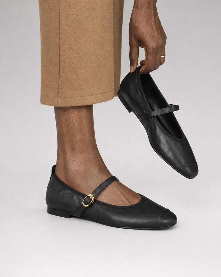 Rosemary | Leather Flats - Black