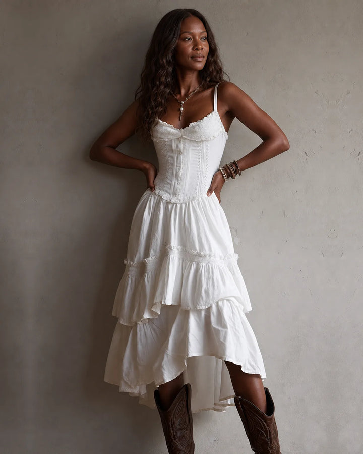 Elodie | Corset Tiered Midi Dress