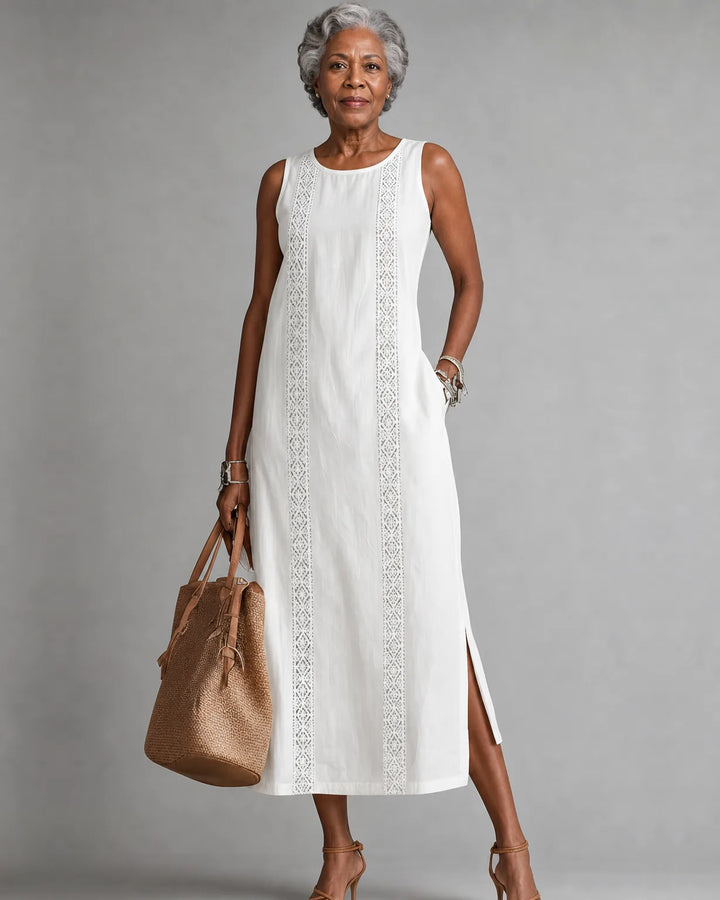Jimena | Embroidered Mandarin-Collar Midi Dress