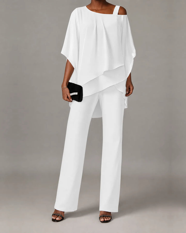 Yvette | One-Shoulder Draped Top & Wide-Leg Set
