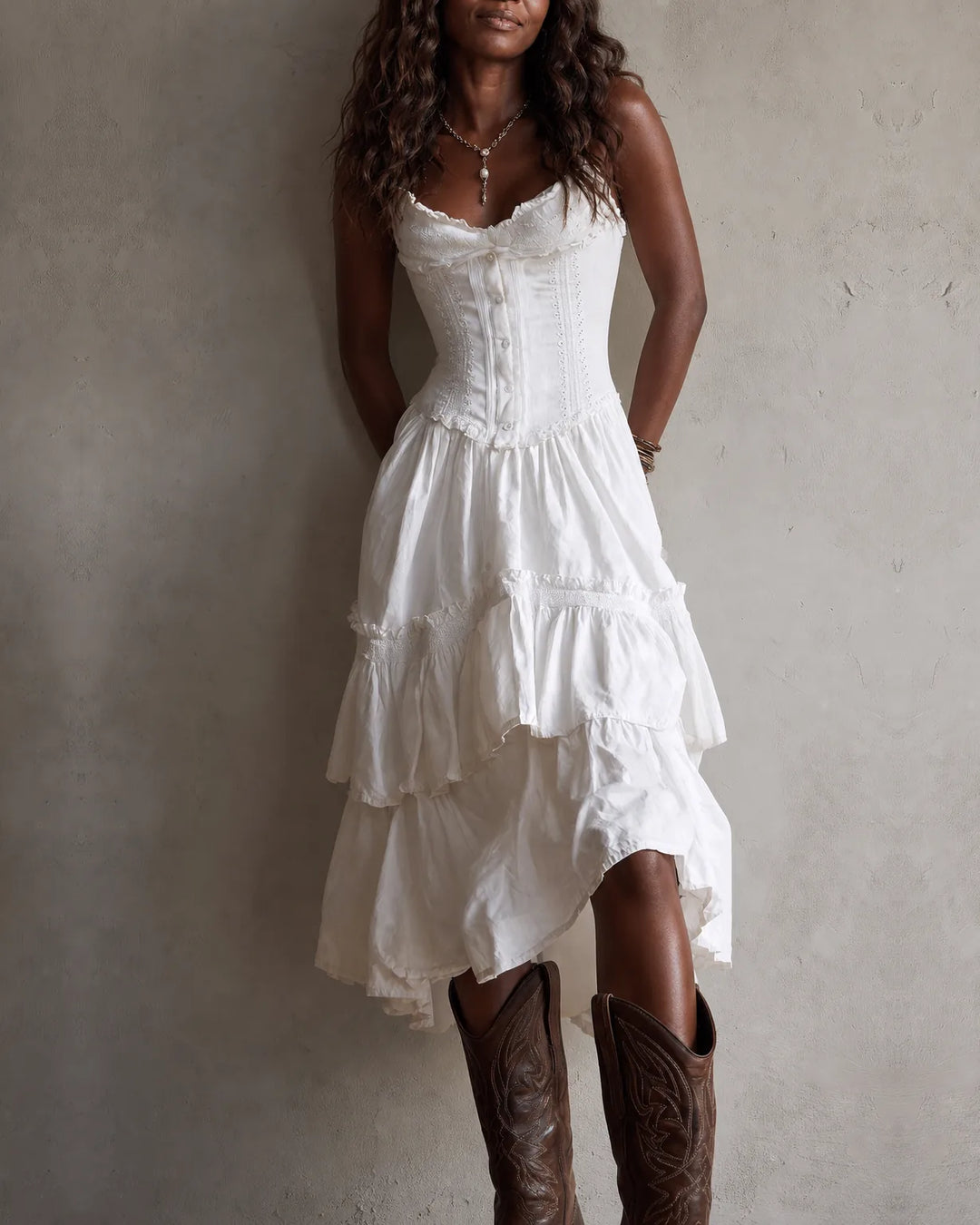 Elodie | Corset Tiered Midi Dress