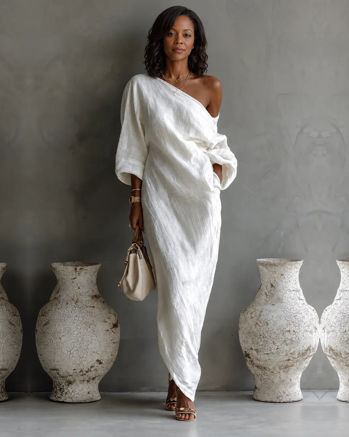 Elise | Asymmetrical Draped Maxi Dress