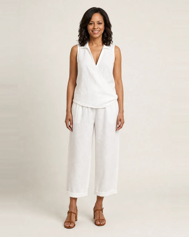 Twiila | Wrap-Top & Wide-Leg Set — White