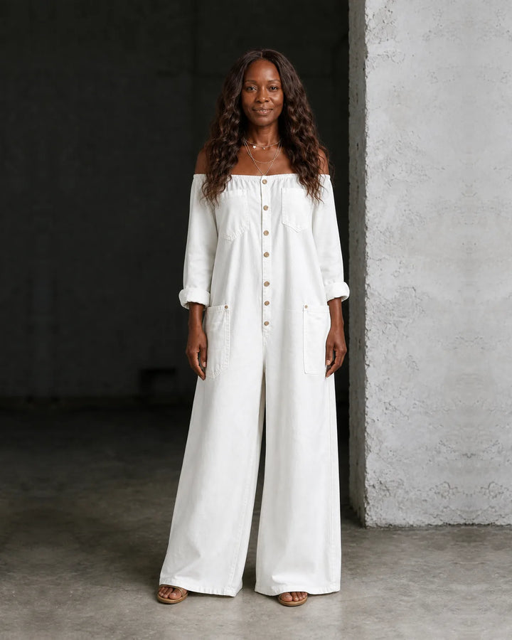 Zaria | Off-Shoulder Long Sleeve Denim Overall