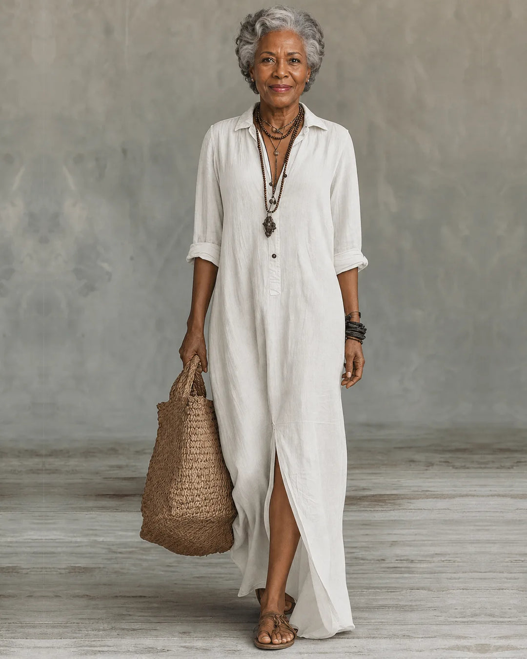 Rhea | Button-Front Shirt Maxi Dress