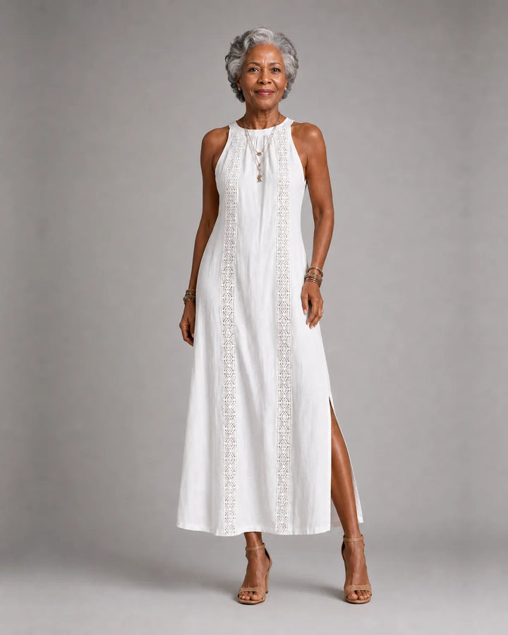 Jimena | Embroidered Mandarin-Collar Midi Dress