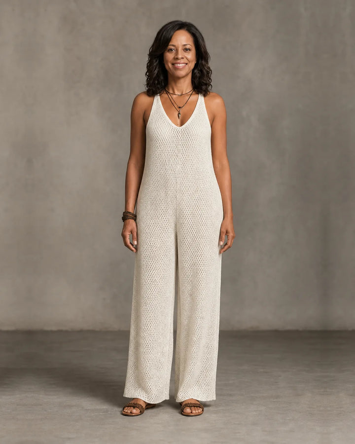 Aaliyah | Bohemian Relaxed Sleeveless Wide-Leg Olive Knit Maxi Dress