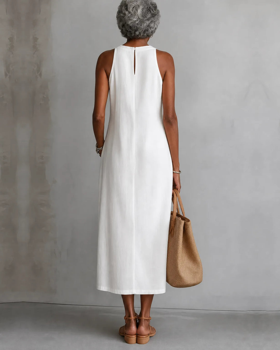Jimena | Embroidered Mandarin-Collar Midi Dress