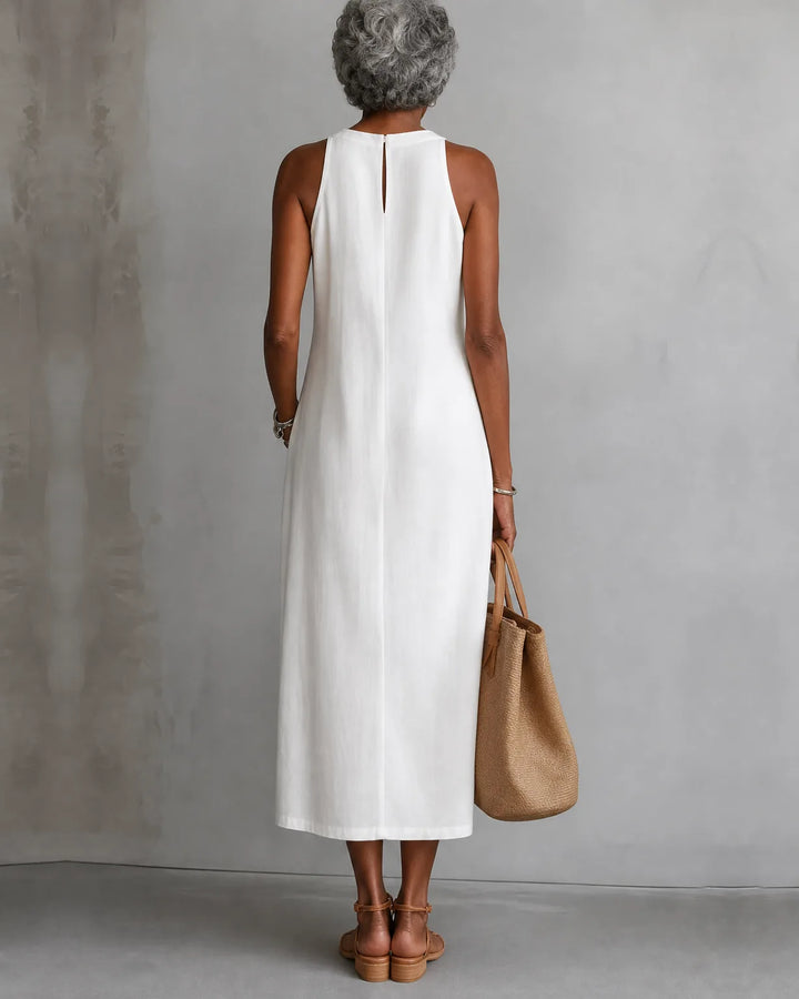 Jimena | Embroidered Mandarin-Collar Midi Dress