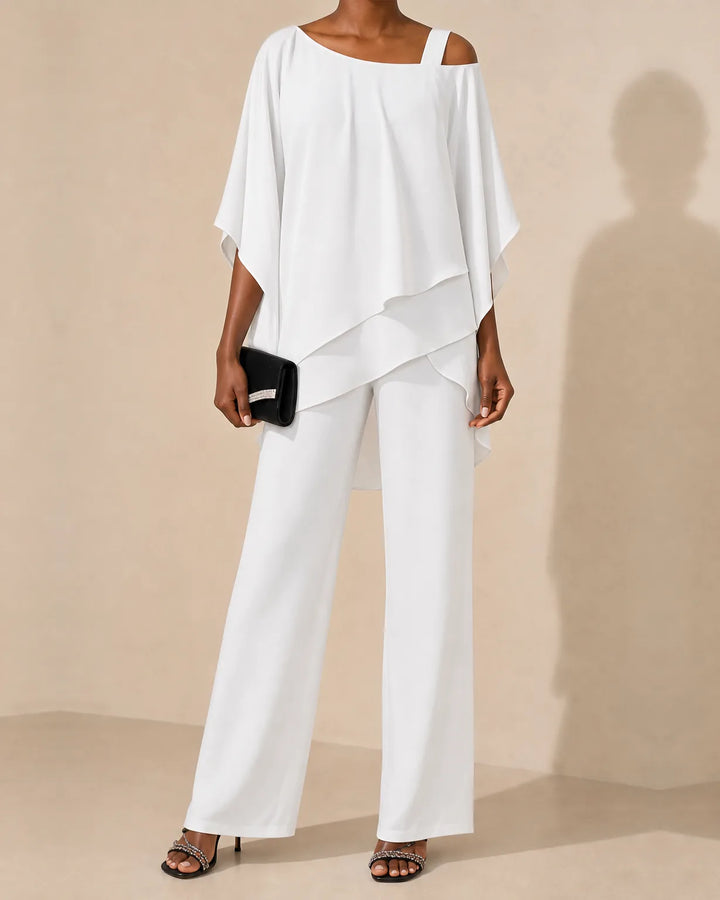 Yvette | One-Shoulder Draped Top & Wide-Leg Set