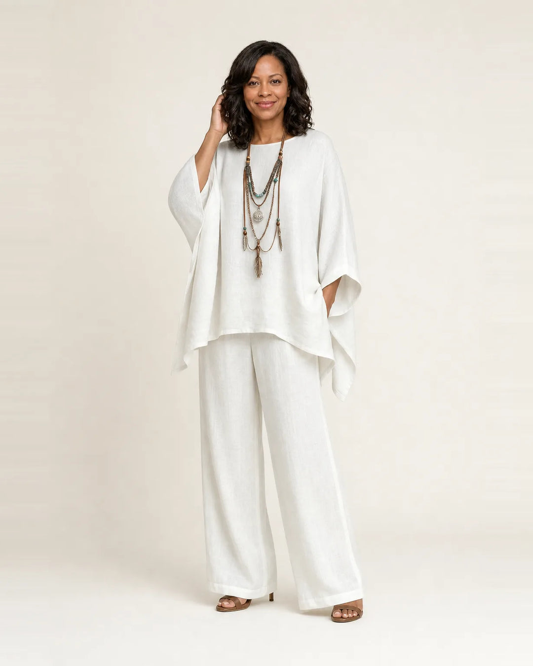 Majolie | Linen-Blend Boho Set — White