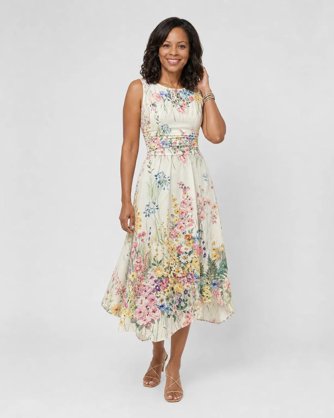 Simone | Sleeveless Floral Midi Dress