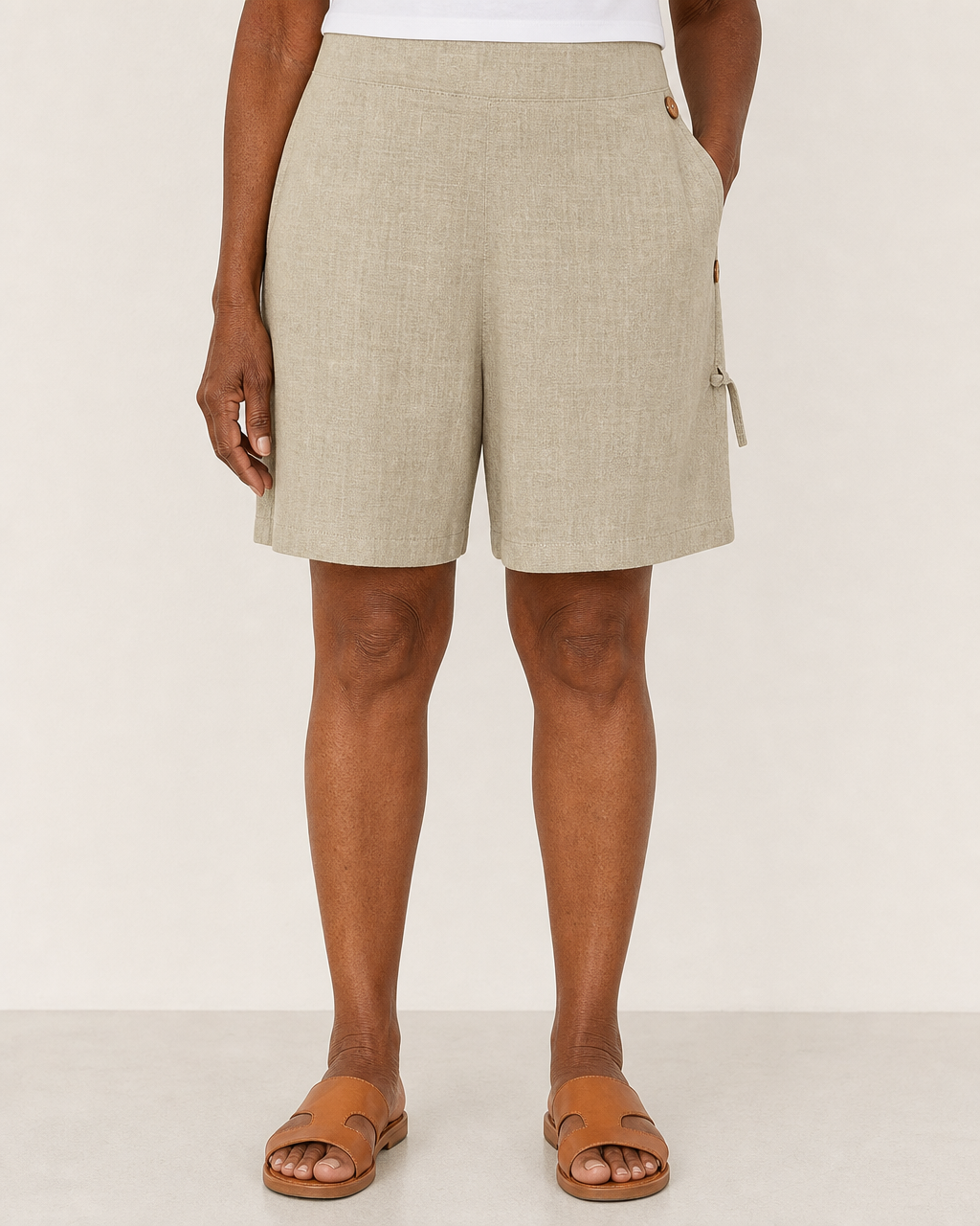 Whitney | Draped Breathable Summer Shorts — Beige