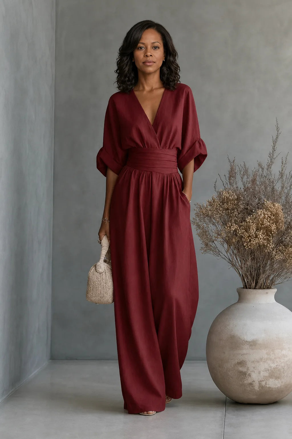Maevra | V-Neck Wide-Leg Jumpsuit