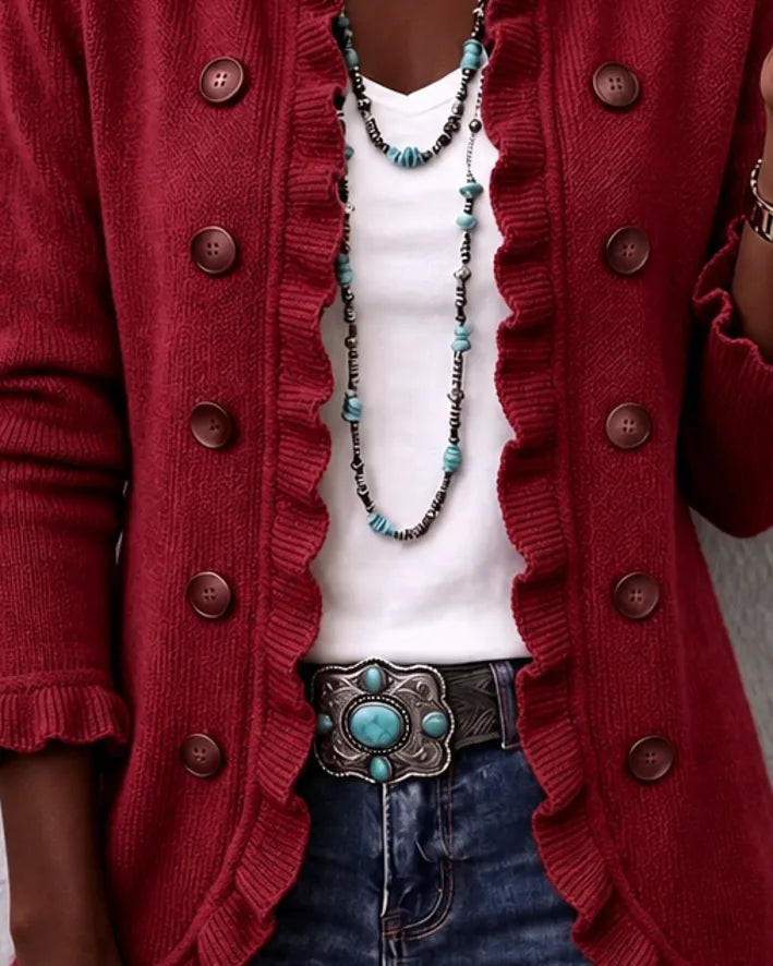 Sekai | Wine Vintage Ruffle Knit Jacket
